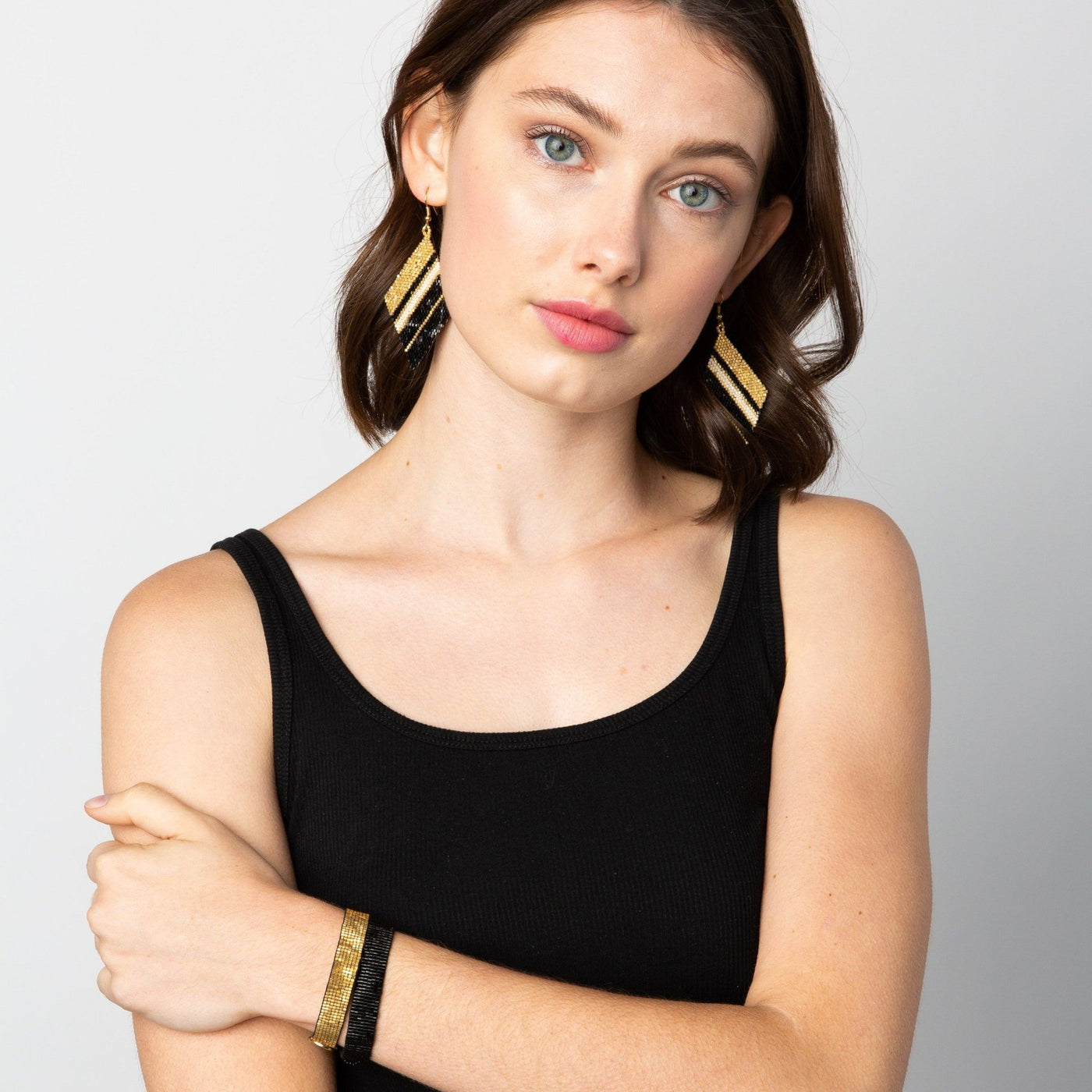 Gold Black and Ivory Luxe Earrings - The Bunkhouse Boutique MN